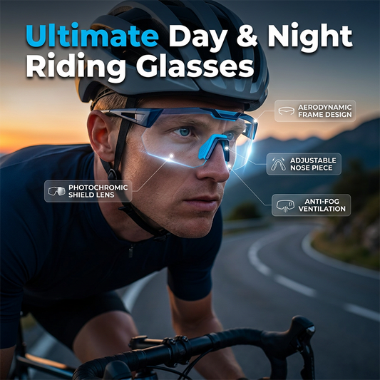 🕶️🌙 Verandert nacht in dag op twee wielen! Stijlvolle dag- & nachtbril voor fietsers – scherp zicht, altijd veilig!