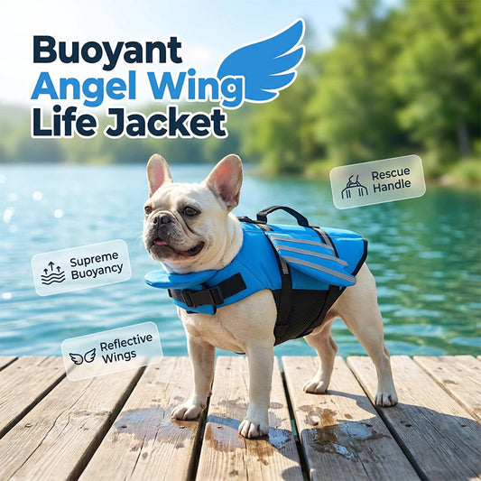50% KORTING! Ademend, reflecterend, en met een stevig handvat. Dit engelvleugel-zwemvest voor je hond laat hem stralen in het donker en drijft hem moeiteloos – de veiligste zwembeurt ooit!