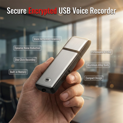 🎙️🔒 Draagbare USB spraakrecorder | Ruisonderdrukking & stemactivering | 13,7 g aluminium | 4-64 GB | WAV, 5 m bereik | 50% KORTING!