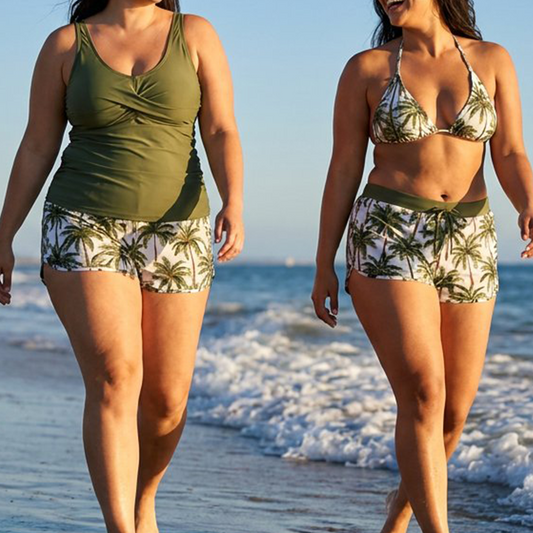 👙🎨 50% KORTING! Tanktop, bikinitop én shorts in 1 set. Criss-cross rug, tummy control, en sneldrogende stof – jij bepaalt hoe je straalt op het strand. Tropische prints die niet vervagen.