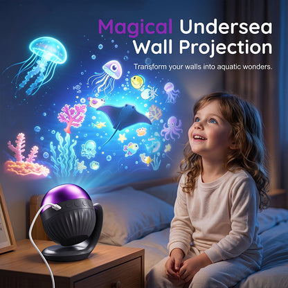 🌊🎵 50% KORTING! Alsof je de oceaanbodem met dolfijnen en kwallen op het plafond van je kind tovert! Deze projector met muziek maakt van elke slaapkamer een rustgevende onderwaterwereld.
