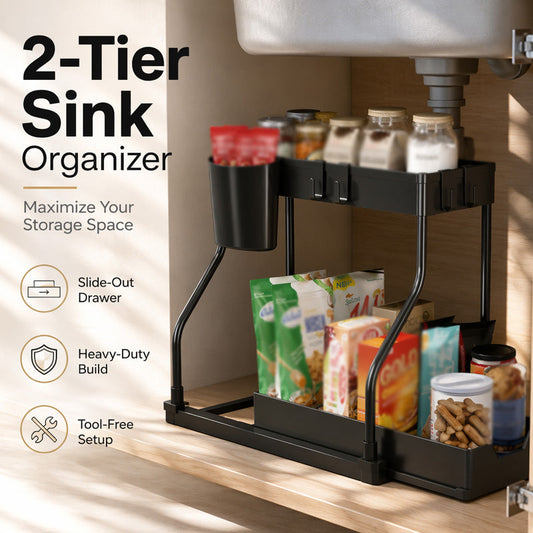 🗄️✨ 50% KORTING! Alsof je een butler hebt die élk flesje netjes naar je toe schuift! Dubbellaags, glijdt als boter, en je kastje wordt een georganiseerd paleis.