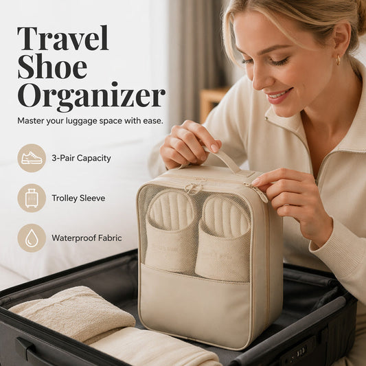 💥【LIMITED TIME 50% OFF】🔥 Reis Schoenen Organizer | Past 3 Paar Schoenen | Schuift Over Bagagehandvat | 160g Satijnkatoen Waterdicht & Slijtvast | Grijs/Blauw/Navy/Zwart/Beige