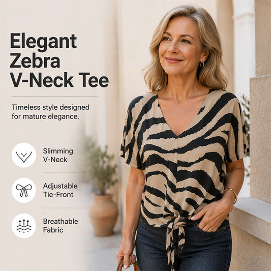 👚💥 50% KORTING! Stop met het dragen van vormeloze T‑shirts! Dit zebra‑V‑hals shirt met front‑knoopjes flatteert je figuur, verbergt je buikje en geeft je instant stijl – van werk tot terras.