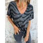 🔥Topselectie🔥 Dames-T-shirt met V-hals en strikband aan de voorkant in zebraprin
