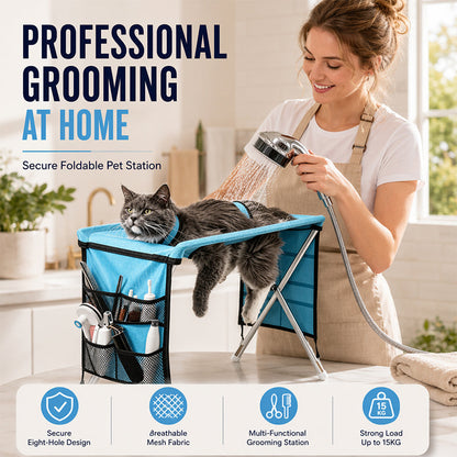 🐱💤 50% KORTING! Verhoogd, ademend, en het klapt in seconden van stevige tafel naar knusse hangmat. Nagels knippen, wassen, drogen – je kat blijft rustig, jij blijft heel.