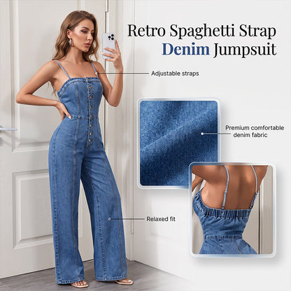👗💙 Denim jumpsuit | Hoge taille & wijde pijpen | Verstelbare spaghettibandjes | Elastische rug | Premium stretch denim | 50% KORTING!