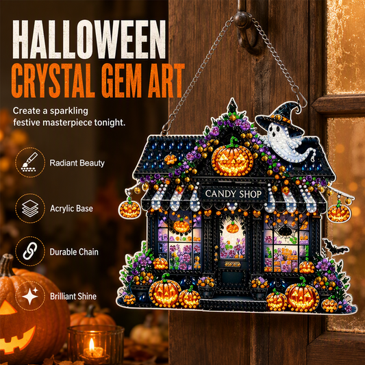🎃✨ Halloween DIY glitterkunst hang ornament | Acryl & resin edelstenen | Voorgelijmde plaat, codeering | Geschikt voor kinderen 10+ | 23x24 cm | 50% KORTING!