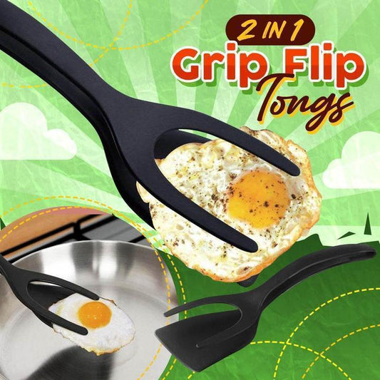 🍳 2-in-1 spatel-tang – siliconen kookgereedschap om eieren, vis, pannenkoeken en meer om te draaien en op te pakken