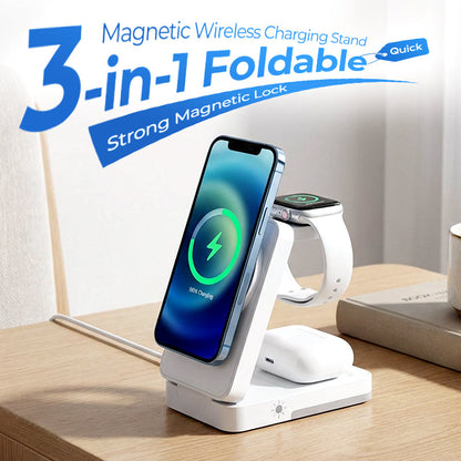 🔋📱 3-in-1 draadloze oplader | Magnetische uitlijning | Opvouwbaar & compact | Overstroom/overspanning/oververhitting beveiliging | Ingebouwd nachtlicht | 50% KORTING!