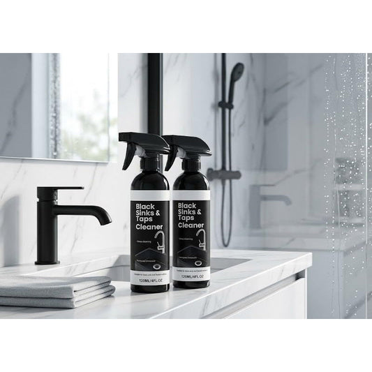 🚿🖤 Kalkreiniger spray | Op citroenzuur, geen schrobben | Voor zwarte wastafels & kranen | Voorkomt nieuwe aanslag | Veilig dagelijks gebruik | KOOP 2, KRIJG 1 GRATIS!