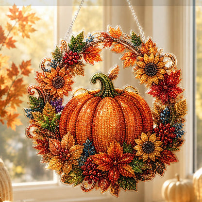 🍂🎃 50% KORTING! Nooit meer saaie herfstdecoratie! Deze DIY pompoen-diamantkrans met glinsterende steentjes maakt van je deur een blikvanger – complete set met acrylbasis en ophangketting. Knutselen wordt een feestje!