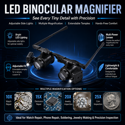 🛠️🔍 Stop met vermoeide ogen en slecht licht! Dé 25x vergrootbril met verstelbare dubbele LED verlichting laat horloges, sieraden en elektronica glashelder zien. 50% KORTING!