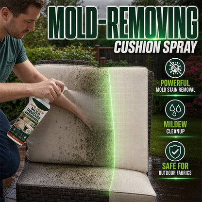 🛋️🍄 Koop 2, krijg 1 gratis! Nooit meer groene schimmel op je terras kussens! Deze spray verwijdert schimmelvlekken en helpt nieuwe schimmel te voorkomen – zacht voor stoffen, geen schrobben. Fris terrasgevoel!