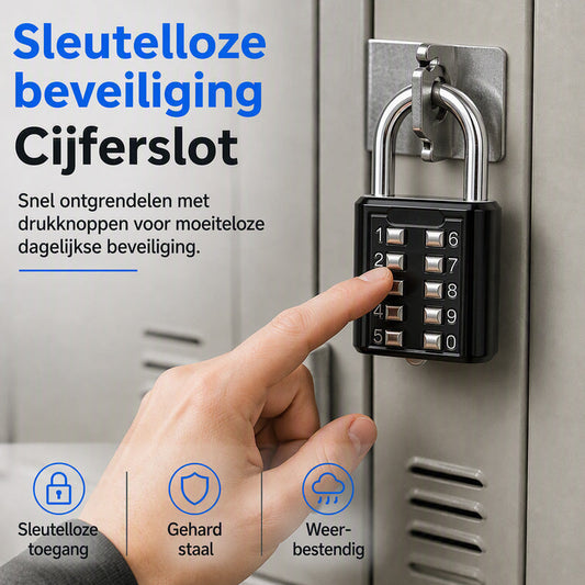 🔒📏 10-cijferig hangslot | Zinklegering, 6mm gehard stalen beugel | Drukknopcode, geen sleutel | Water- & corrosiebestendig | 75x40mm, zwart/zilver | 50% KORTING!