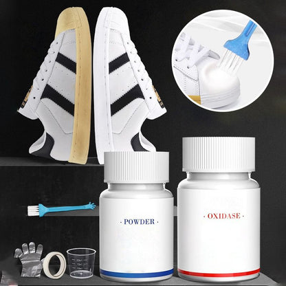 ⚪✨ 50% KORTING! Nooit meer gele of vieze witte schoenen! Oxidase witmaker verwijdert oxidatie chemisch – herstelt de oorspronkelijke witte kleur, zacht voor het materiaal. Langdurig schoon!