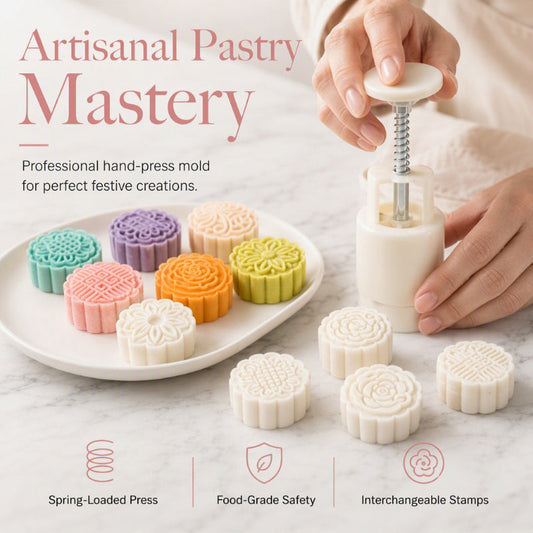 🥮✨ 50% KORTING! Maak je eigen mooncakes en koekjes als een echte patissier – deze handpers met 3D-stempels geeft elk gebak een prachtig, professioneel patroon. Zonder gedoe, met perfect resultaat!