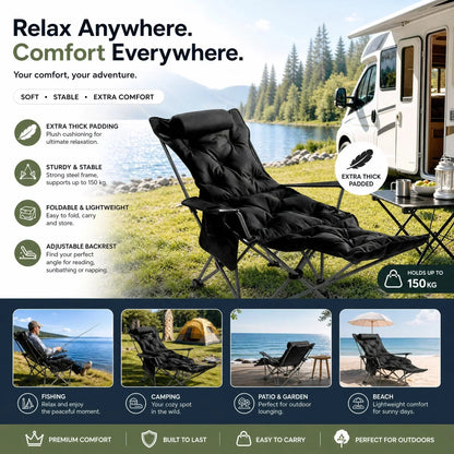 ✨🏖️ Van strand tot camping: deze verstelbare buitenstoel met beensteun en 3-4 standen past zich aan jouw comfort aan – stevig stalen frame, ademende stof, draagriem inbegrepen. 50% KORTING!