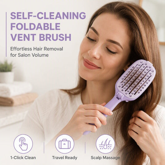 ✨💜 50% KORTING! Van klitten naar glad in seconden – deze flexibele ventilatieborstel klapt klein op, reinigt zichzelf met één druk en is klaar voor elke tas!