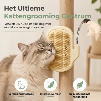 2-in-1 Corner Grooming Station for Pets with a Feather Stick