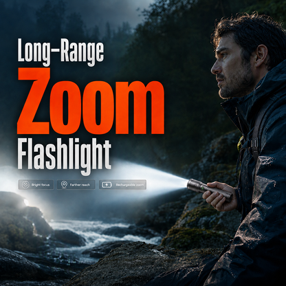 Oplaadbare LED-zaklamp – zoomfunctie, krachtige heldere bundel, oplaadbaar, 140 g, 149,5 mm, zwart. Voor camping, inspectie, nood en dagelijks gebruik.