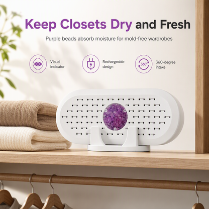 ✨👗 50% KORTING! Van muffe geur naar frisse kast – deze compacte ontvochtiger met silicagelkorrels beschermt je kleding tegen vocht, schimmel en nare luchtjes. Herbruikbaar via USB!