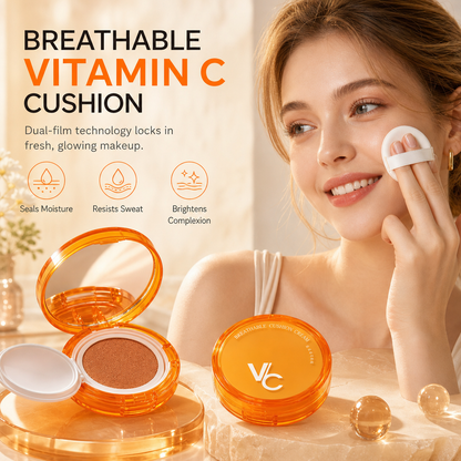 ✨ Alsof je huid van binnenuit straalt! Deze luchtige Vitamine C cushion bestrijdt oxidatie en olie – voor een egale, frisse look die blijft zitten.