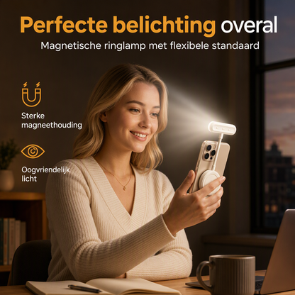 👁️📸 Felle lampen of donkere kamers vermoeien je ogen en verpesten je selfies. Deze selfielamp met flexibele hals en 5 kleurtemperaturen geeft zacht, flatterend licht. 360° verstelbaar.