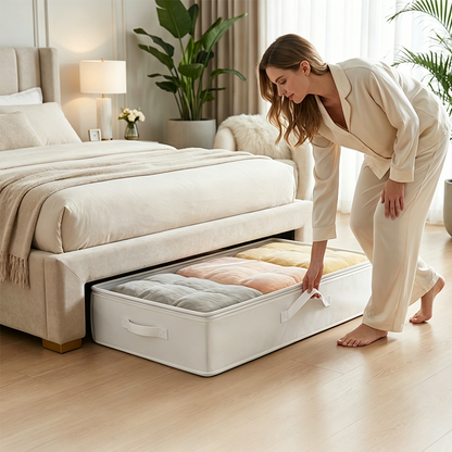 🛏️ Waarom zou je zomerkleding en dekens in kasten proppen? Deze onderbed-opbergtas schuift er zo onder, met dubbele rits en doorzichtig deksel.