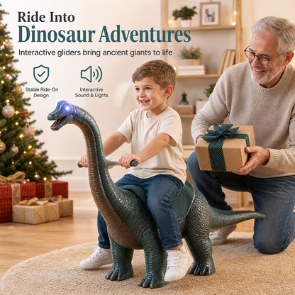 🦕 Waarom zou je kind stilzitten als hij op een dinosaurus kan rijden? Deze ride-on met brede, kantelbestendige wielen en stevige schaal is gebouwd voor dagelijks indoor-plezier – inclusief licht en muziek.