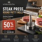 🥩🔪 Steakpers ronde burgervorm | 304 RVS, antiaanbak | Eén druk, perfecte patty | Vaatwasserbestendig | 13,2x17,5x9 cm, 364 g | 50% KORTING!